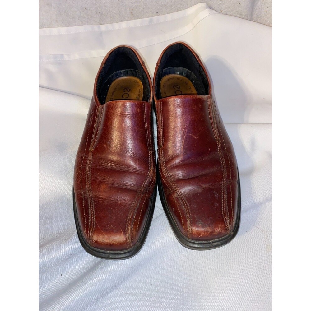 Ecco Cognac Brown Leather Mens Slip On Dress Shoes SZ 10M